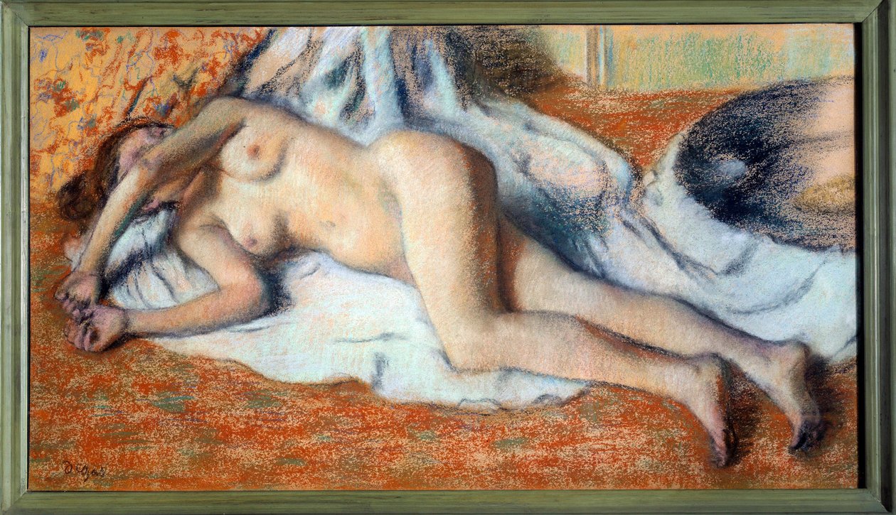 A fürdő vagy meztelen nyújtózkodás után Edgar Degas pasztellfestménye alkotó: Edgar Degas