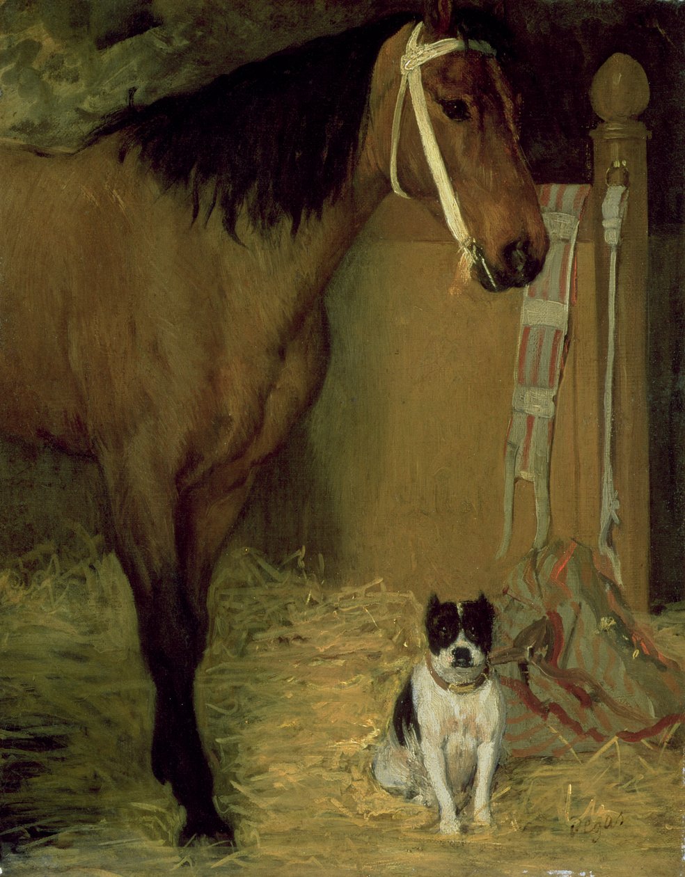 Az istállóban, Ló és kutya, 1862 körül alkotó: Edgar Degas