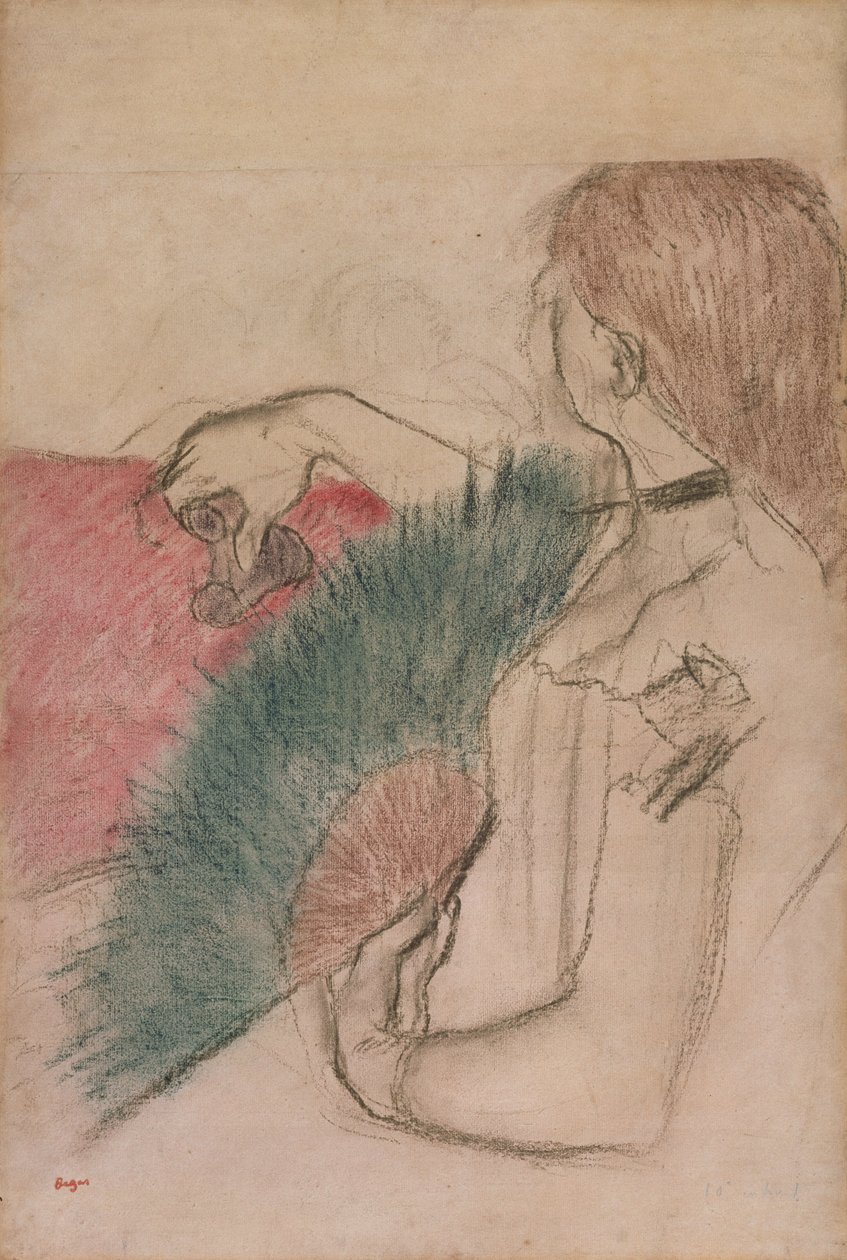 A színházban, Nő legyezővel, 1880 alkotó: Edgar Degas
