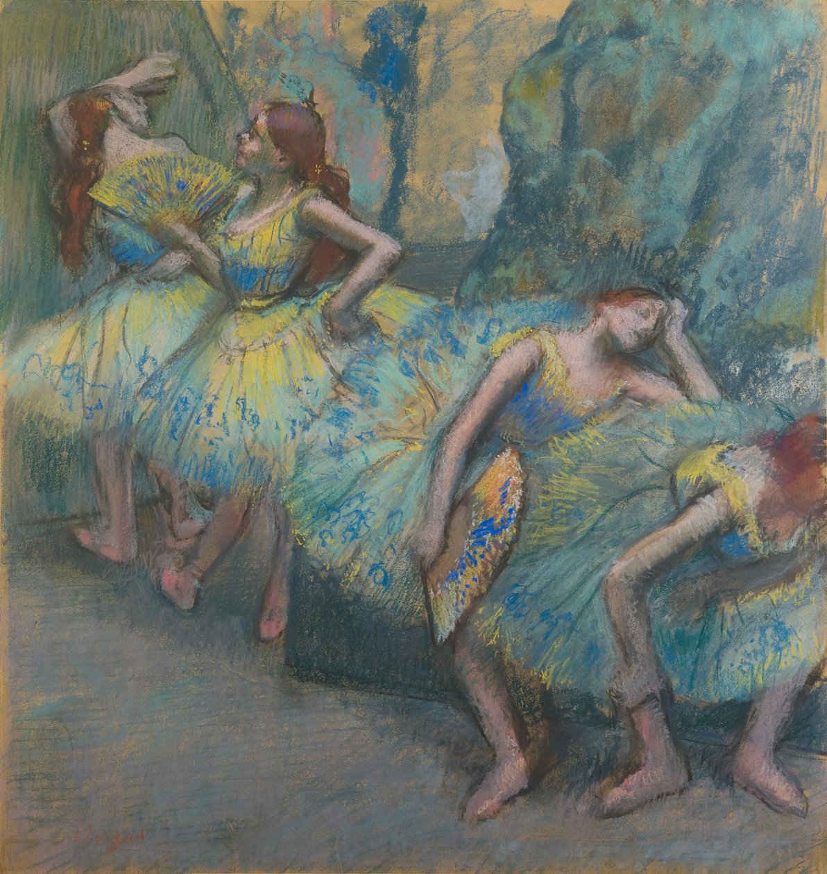 Balett-táncosok a szárnyakon, 1890-1900 körül (pasztell, papír) alkotó: Edgar Degas