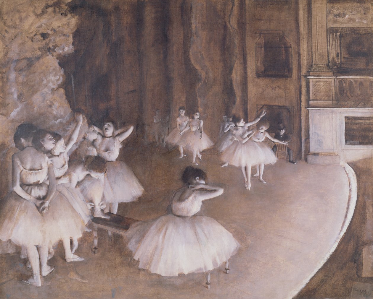 Balettpróba a színpadon alkotó: Edgar Degas
