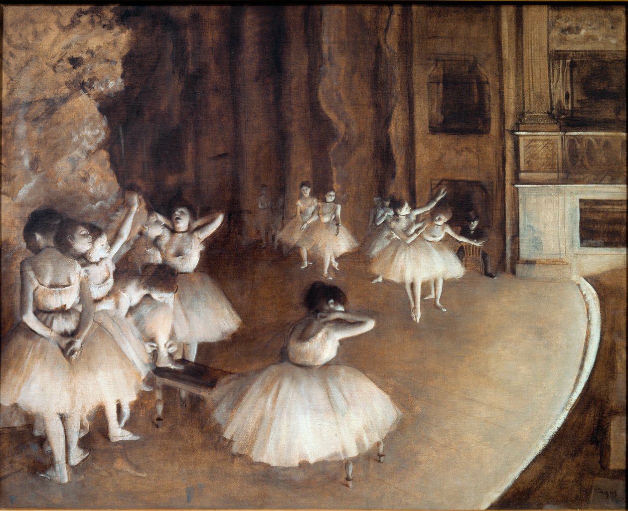Balettpróba a színpadon alkotó: Edgar Degas