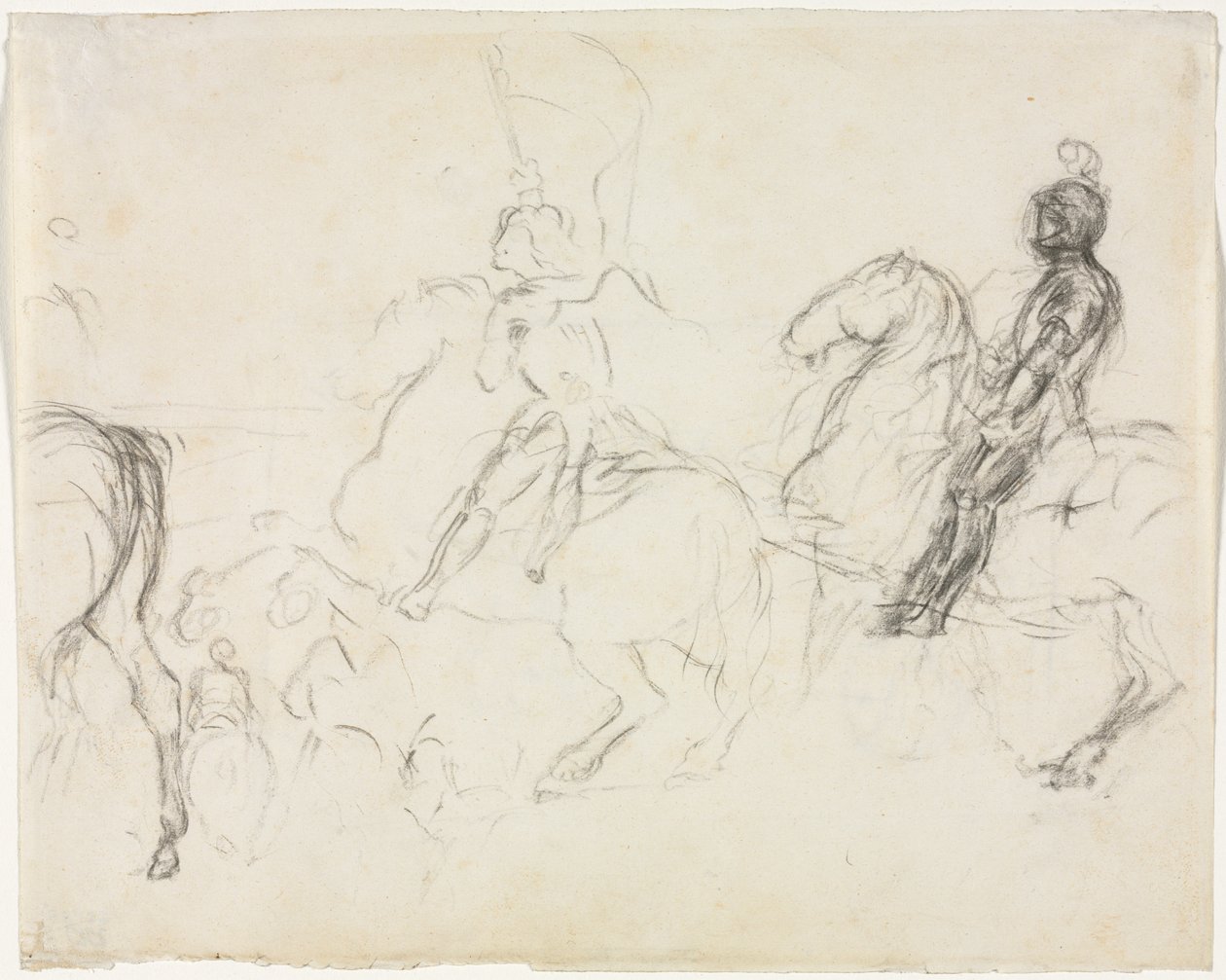 Csatajelenet páncélozott alakokkal lóháton recto két ülő nő verso, 1856-1860. alkotó: Edgar Degas