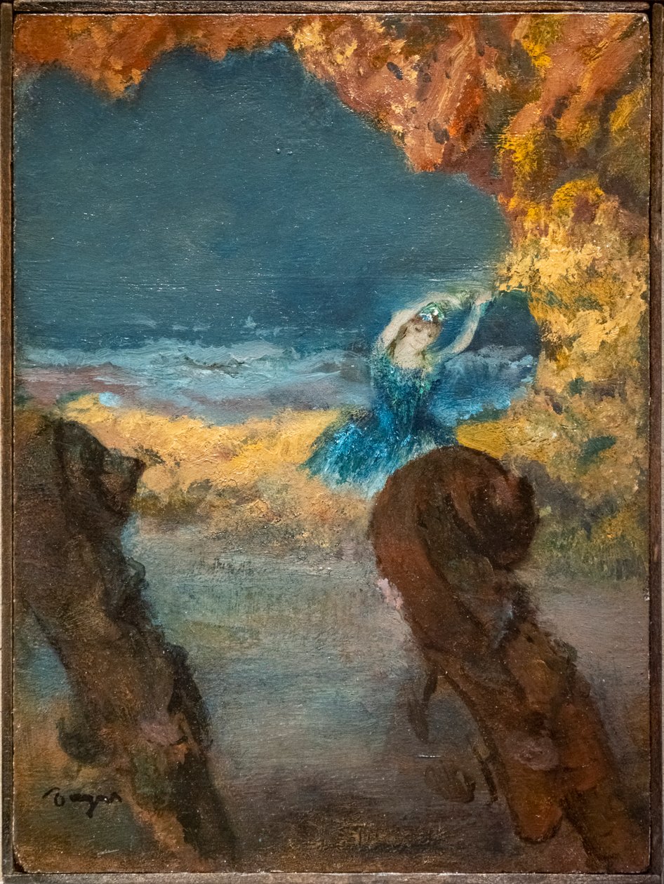 Kék táncos és nagybőgő. 1891. Olaj, fa alkotó: Edgar Degas