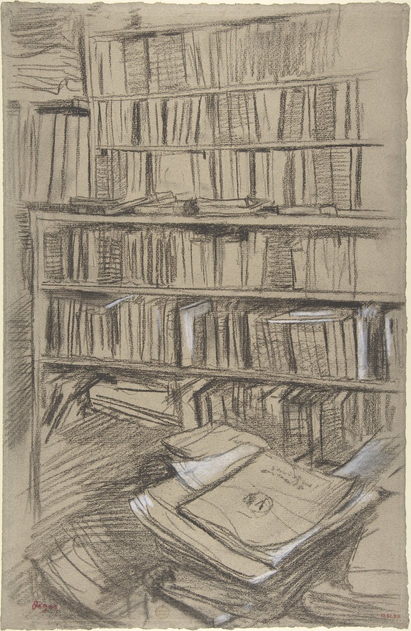 Könyvespolcok, tanulmány az „Edmond Duranty”-hoz alkotó: Edgar Degas