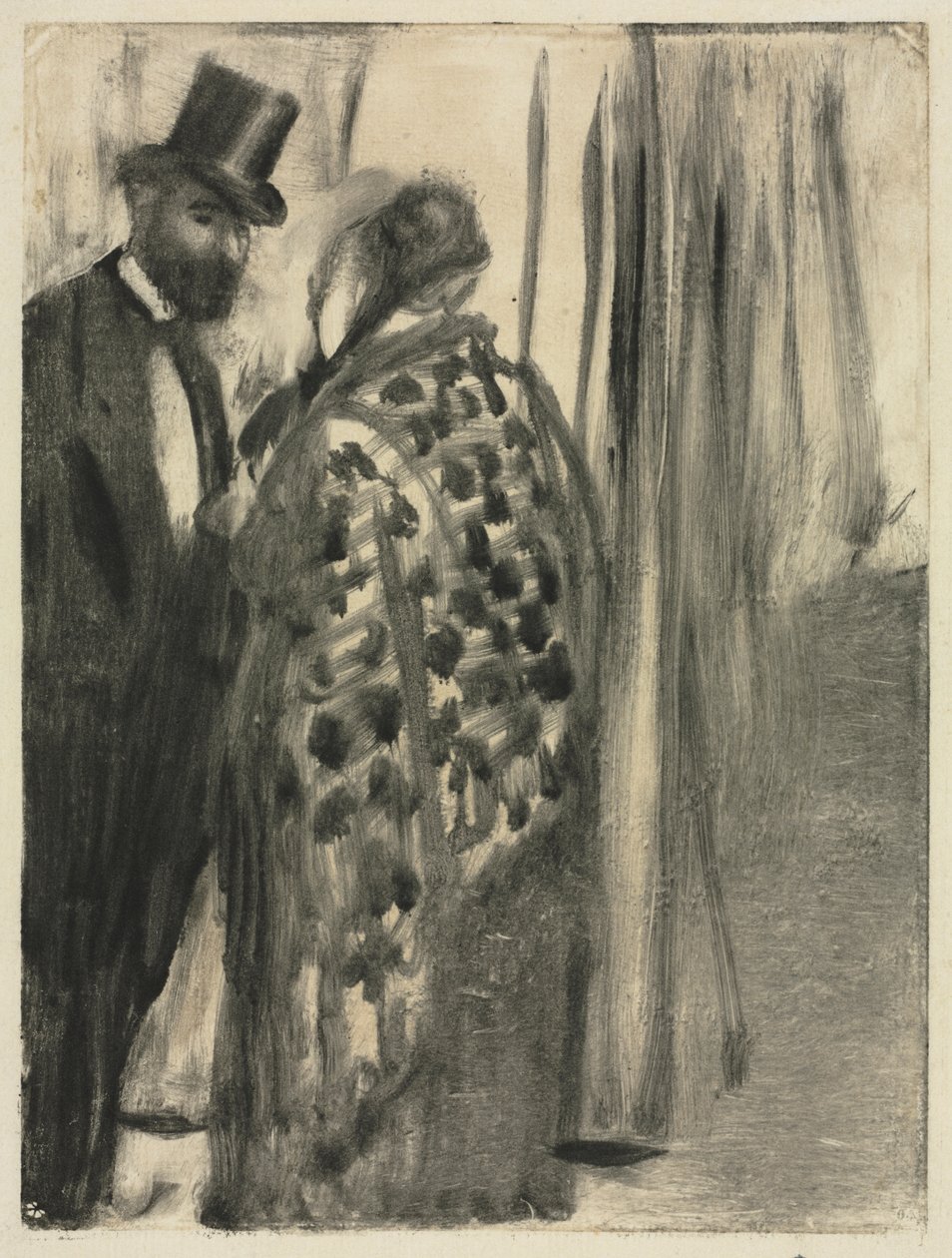 Beszélgetés: Ludovic Halévy és Madame Cardinal (A beszélgetés) Ludovic Halévy "La Famille Cardinal" című művéhez, 1880-83 körül (monotípia). alkotó: Edgar Degas