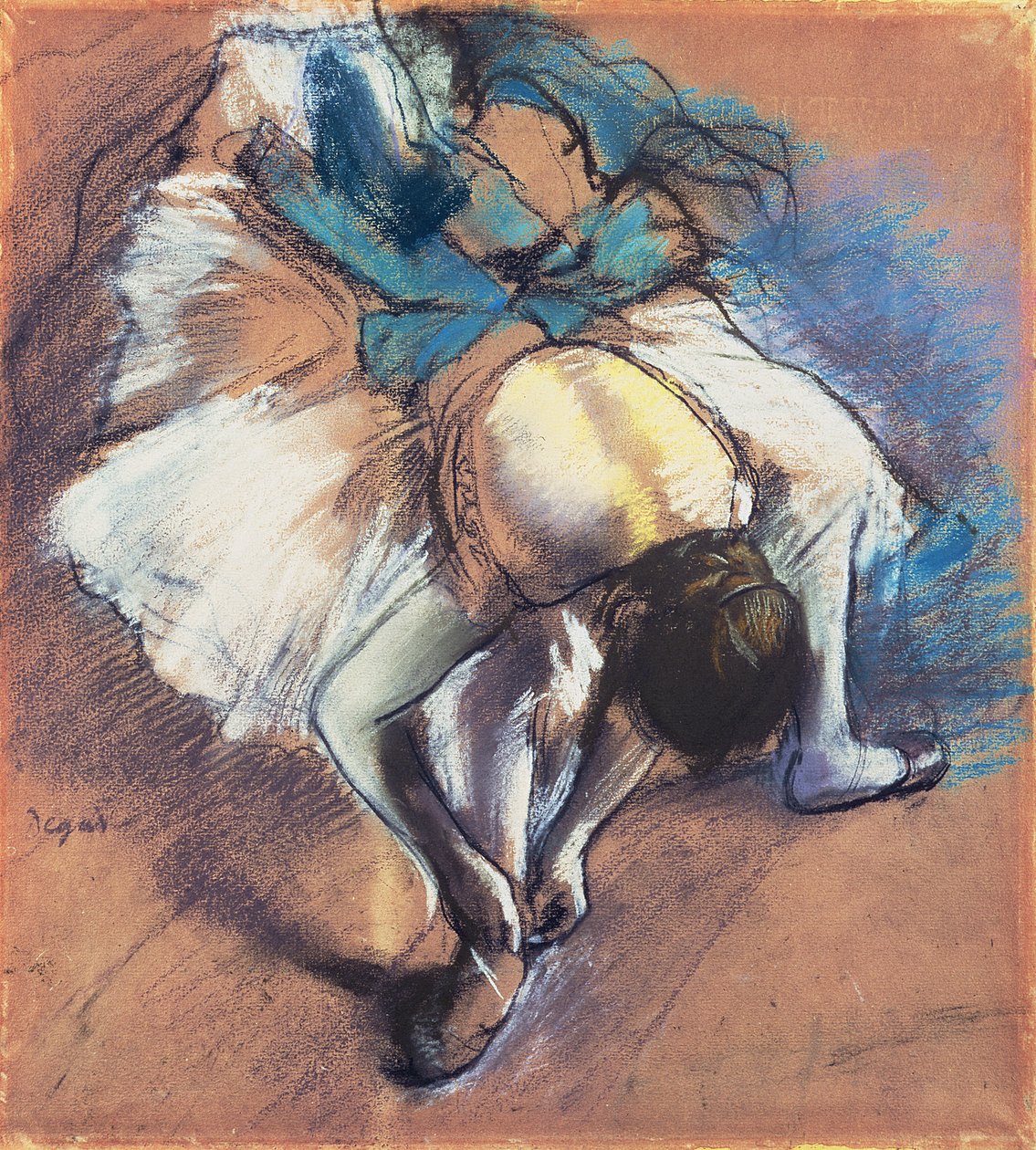 Dancer Fastening her Pump, 1880-85 körül (pasztell és fekete kréta, súrolópapíron) alkotó: Edgar Degas