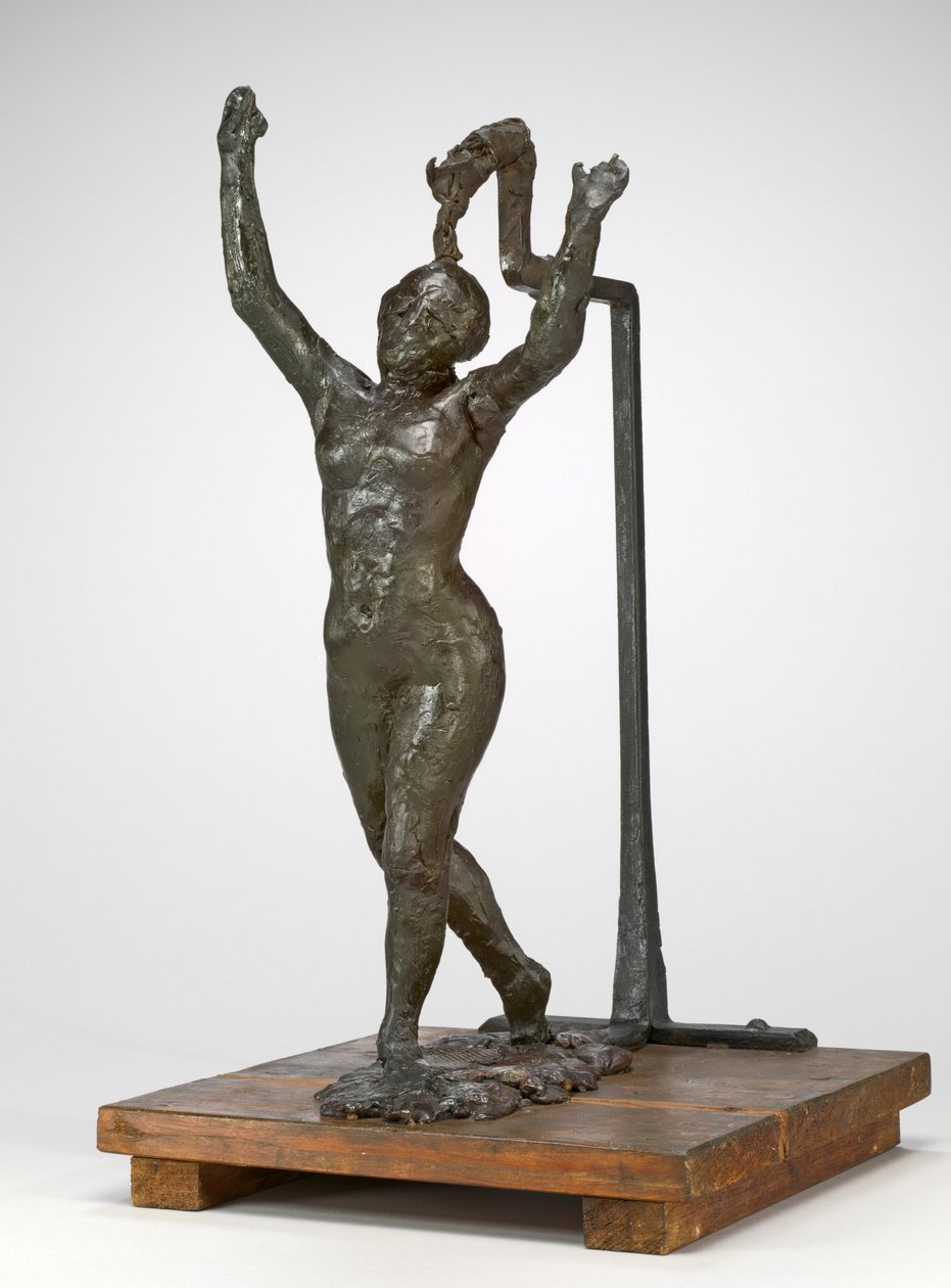Előrehaladó táncos, felemelt karokkal alkotó: Edgar Degas