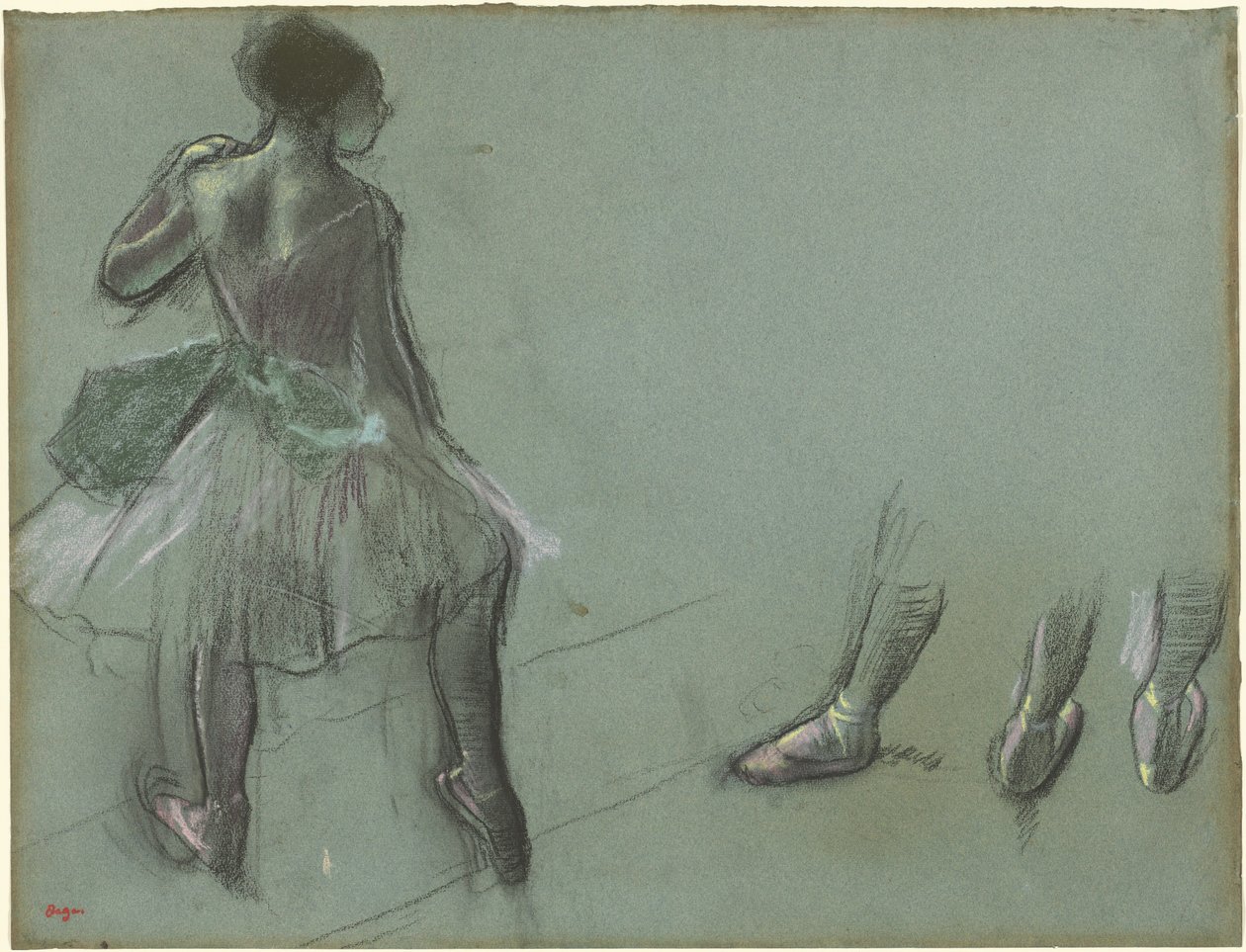 A táncos hátulról látható és három tanulmány a lábról, c. 1878. alkotó: Edgar Degas