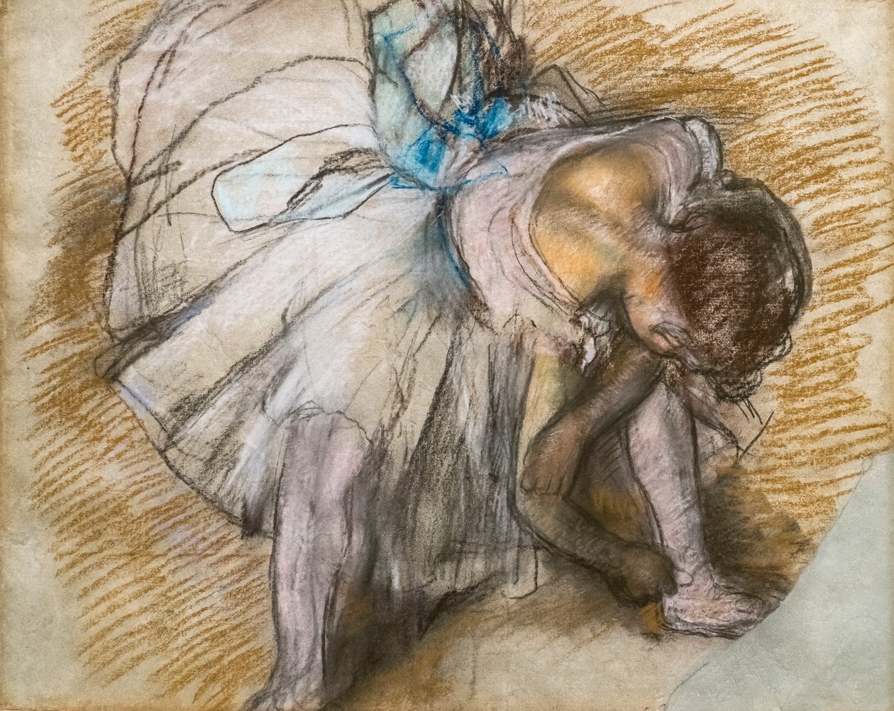 Táncos megigazítja a cipőjét. 1885. Pasztell papíron. alkotó: Edgar Degas
