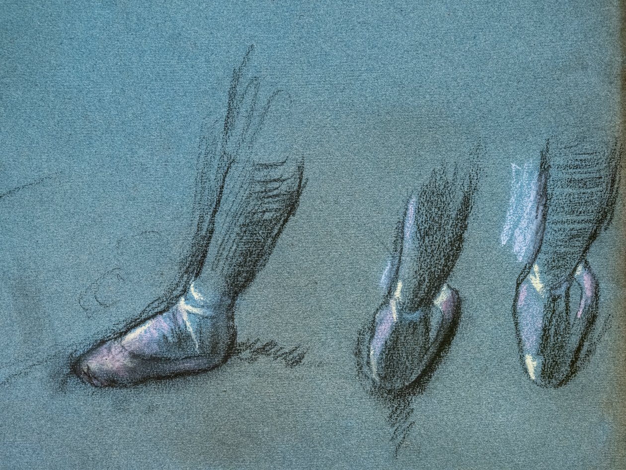 Táncos hátból és három lábtanulmány (részlet). 1878 körül. Papíron szén és pasztell alkotó: Edgar Degas