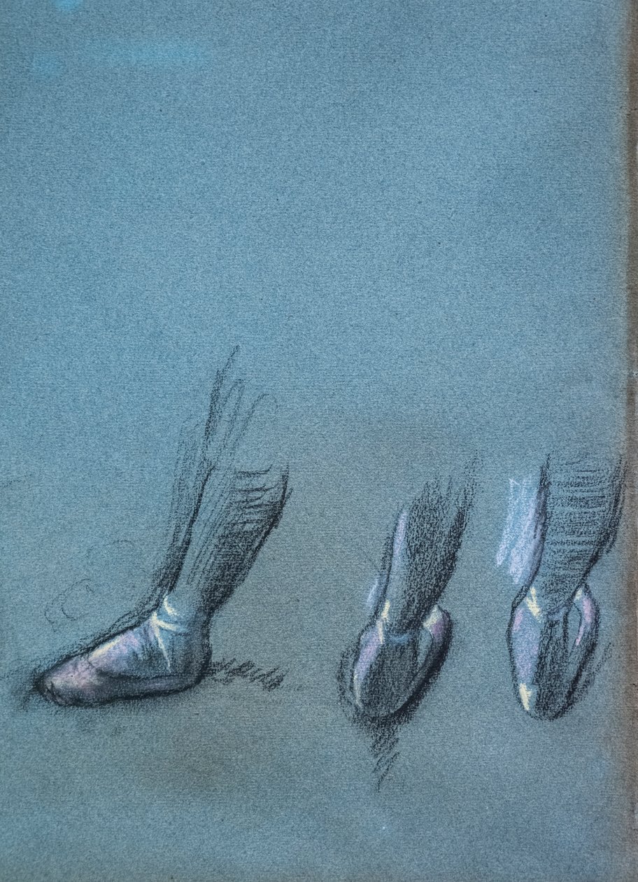 Táncos hátból és három lábtanulmány (részlet). 1878 körül. Papíron szén és pasztell alkotó: Edgar Degas