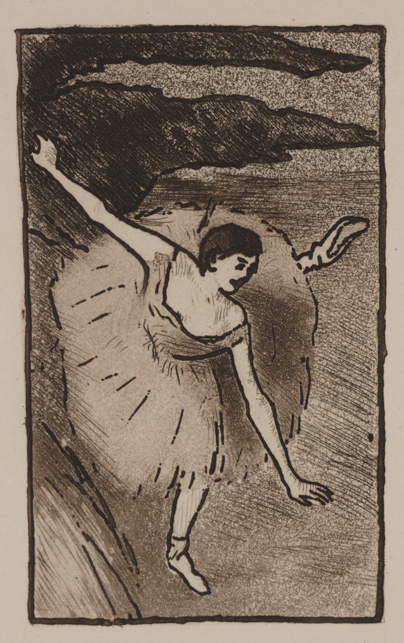 Táncosnő a színpadon, íjat vesz alkotó: Edgar Degas