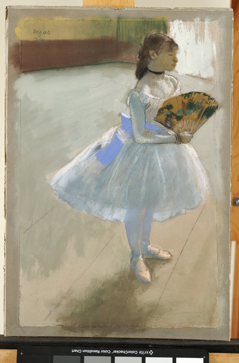 Táncos legyezővel, 1879 körül (pasztell, papíron) alkotó: Edgar Degas