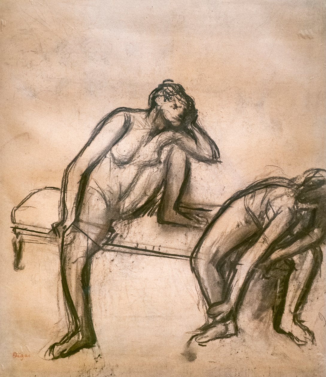Táncosok nyugalomban. 1900 körül. Papíron faszén ragasztók kartonra. alkotó: Edgar Degas
