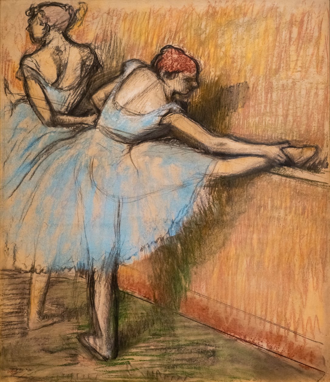 Táncosok az élen. 1900 körül. Faszén és pasztell pauszpapíron ragasztó teljes egészében kartonon. alkotó: Edgar Degas