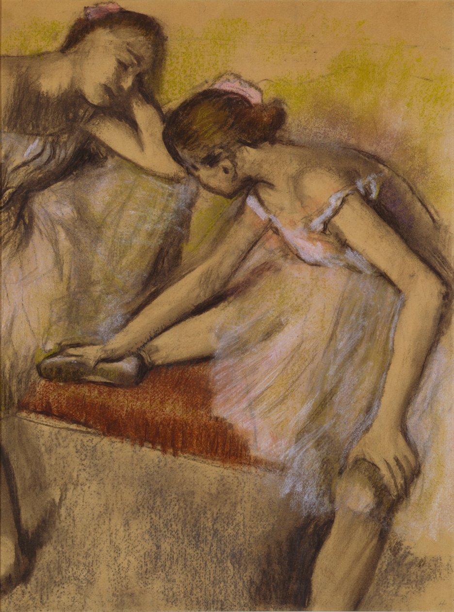 Táncosok nyugalomban, 1898 körül (pasztell és szén szőtt papíron) alkotó: Edgar Degas