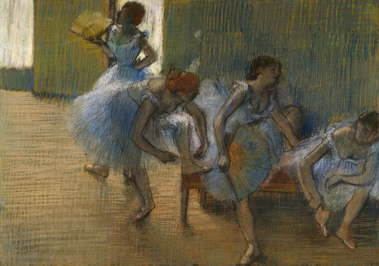 Táncosok egy padon, 1898 körül (pasztell, papíron) alkotó: Edgar Degas
