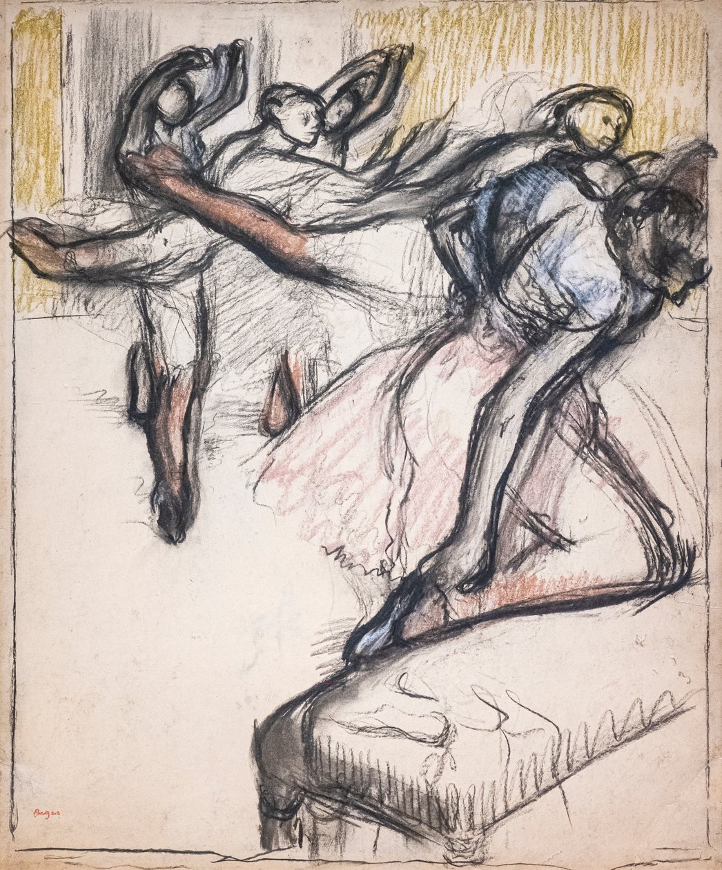 Az Opera előcsarnokában gyakorló táncosok. 1890 körül. Pasztell és szén papíron. alkotó: Edgar Degas