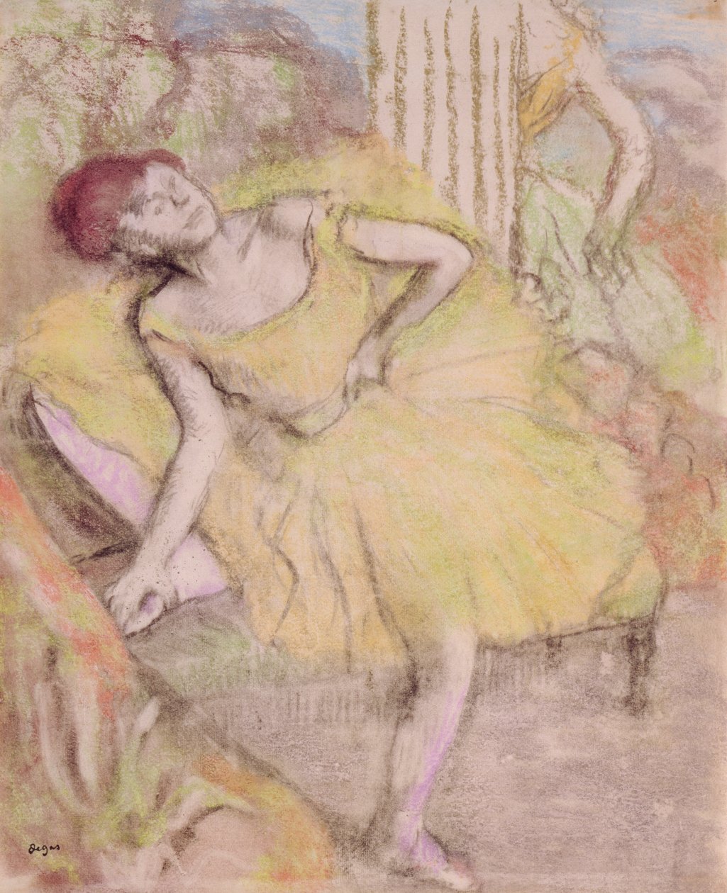 Pihenő táncos, 1897-1900 körül (papíron pasztell és ellenálló) alkotó: Edgar Degas