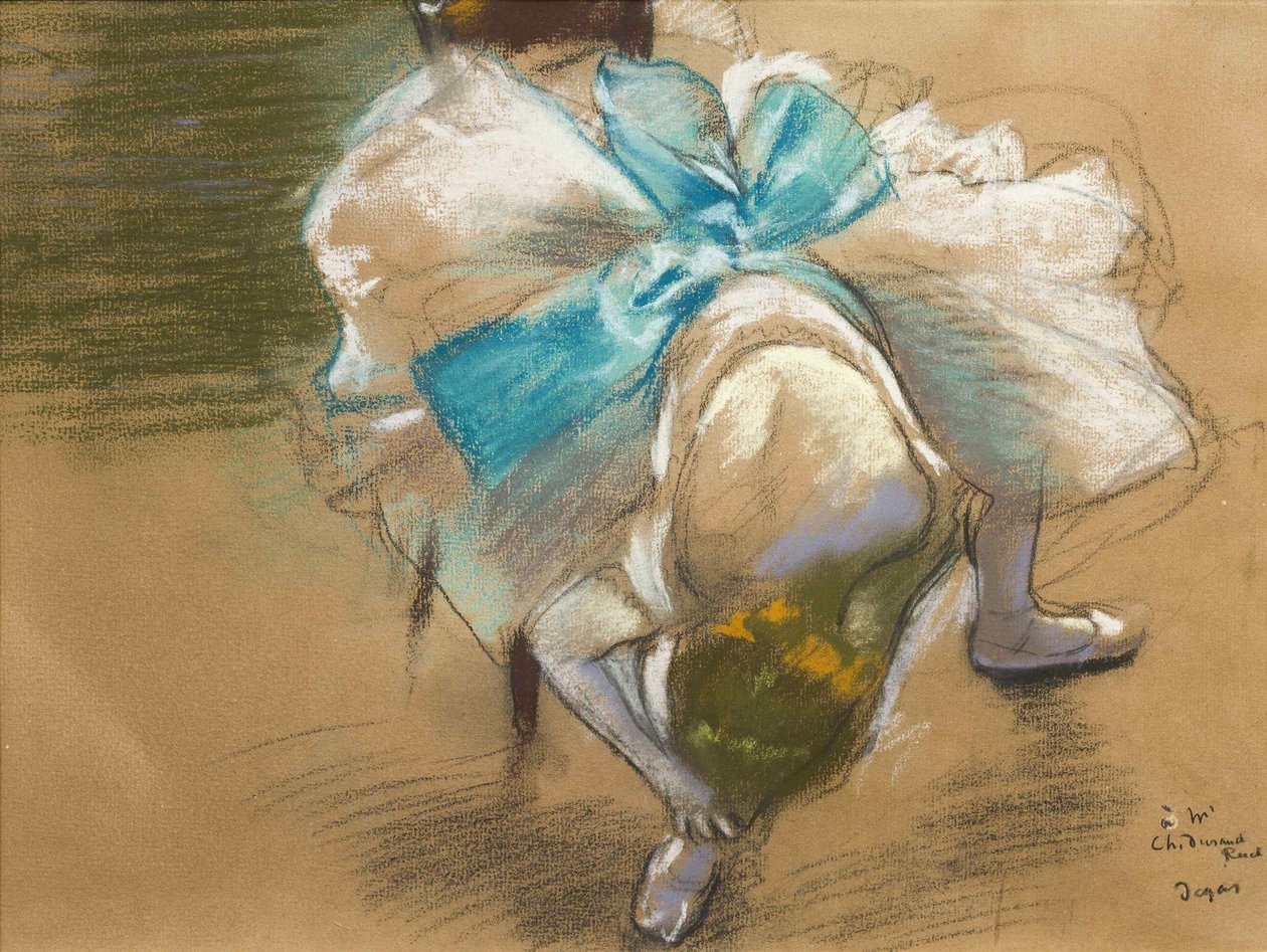 Táncosnő, aki papucsát köti, 1887. alkotó: Edgar Degas