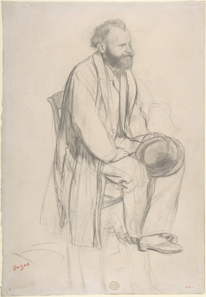 Édouard Manet ülve, kalapját tartva alkotó: Edgar Degas