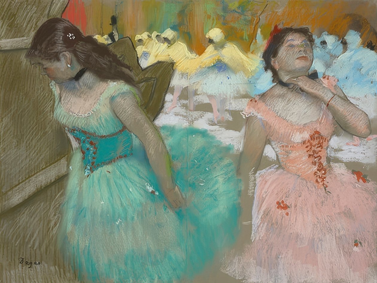 A maszkos táncosok bevonulása. 1879 körül alkotó: Edgar Degas