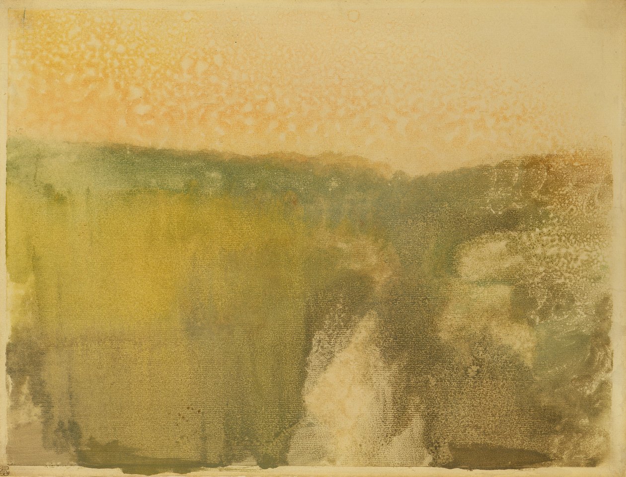 Zöld táj, 1890 körül (monotípia papíron) alkotó: Edgar Degas