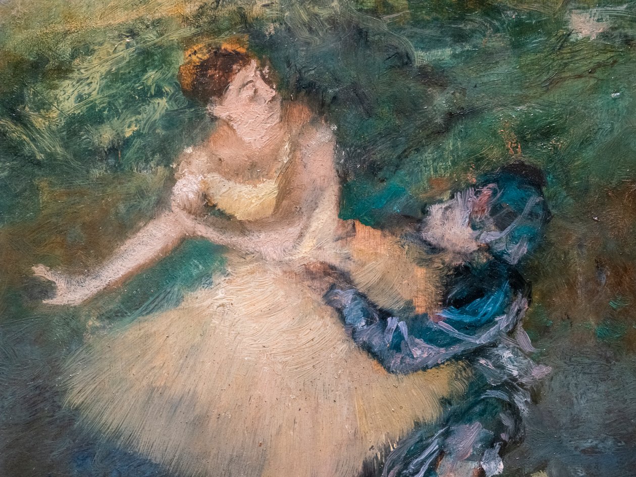 Harlekin és Colombine (részlet). 1895 körül. Olaj, fa. alkotó: Edgar Degas