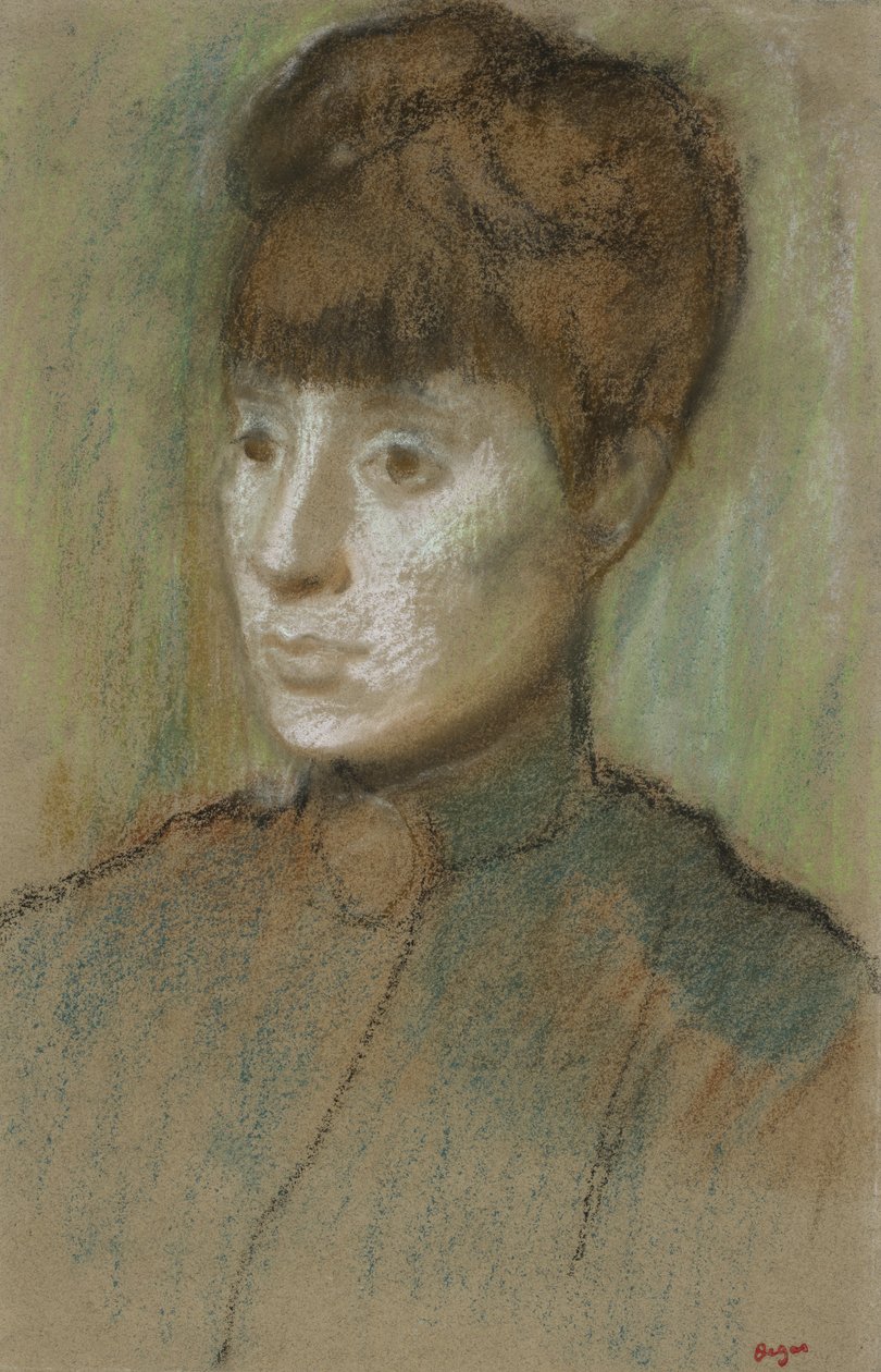 Egy nő feje, 1884 (pasztell szőtt papíron) alkotó: Edgar Degas
