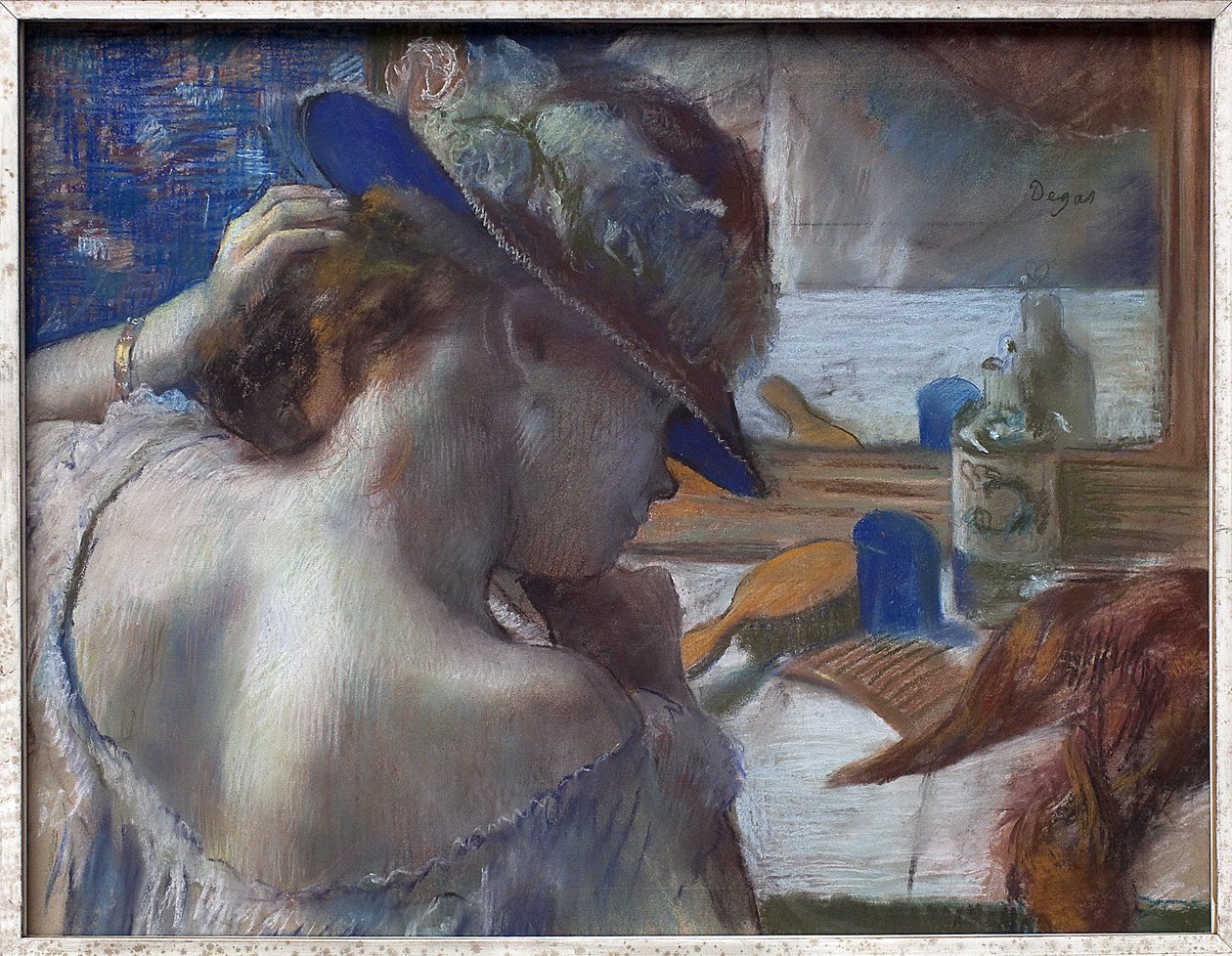 A tükör előtt. Edgar Degas (1834-1917) alkotása, pasztell 1889 körül. Francia művészet alkotó: Edgar Degas