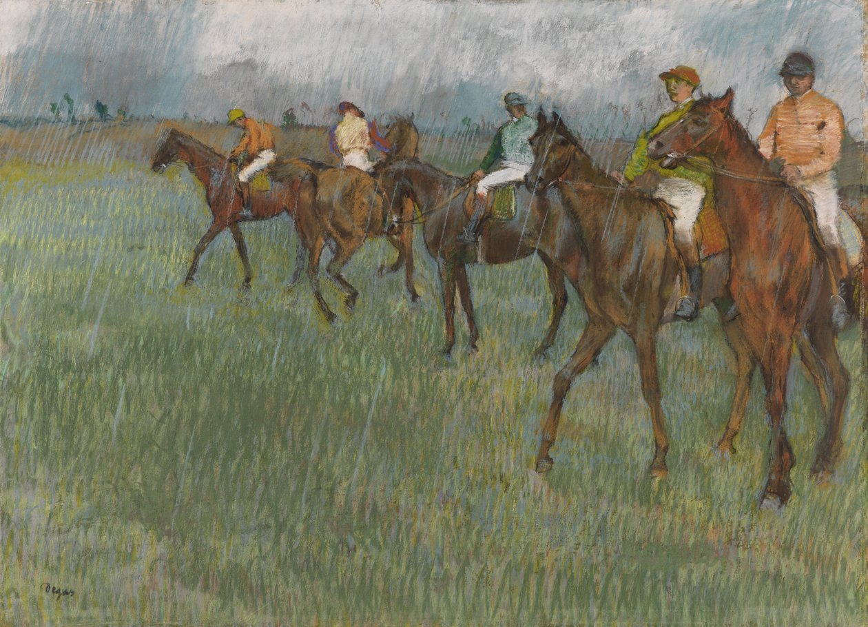Jockeys in the Rain, 1886 körül (pasztell, papíron) alkotó: Edgar Degas
