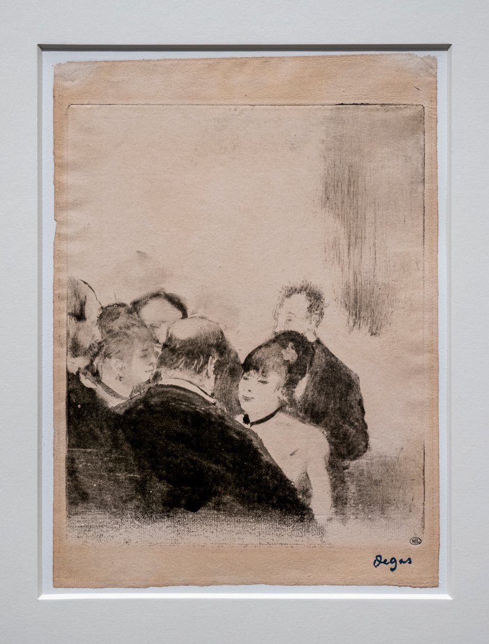 A kis bíboros beszél a csodálóikhoz. 1876-1877 körül. A Monotype fekete tintával rendelkezik. alkotó: Edgar Degas