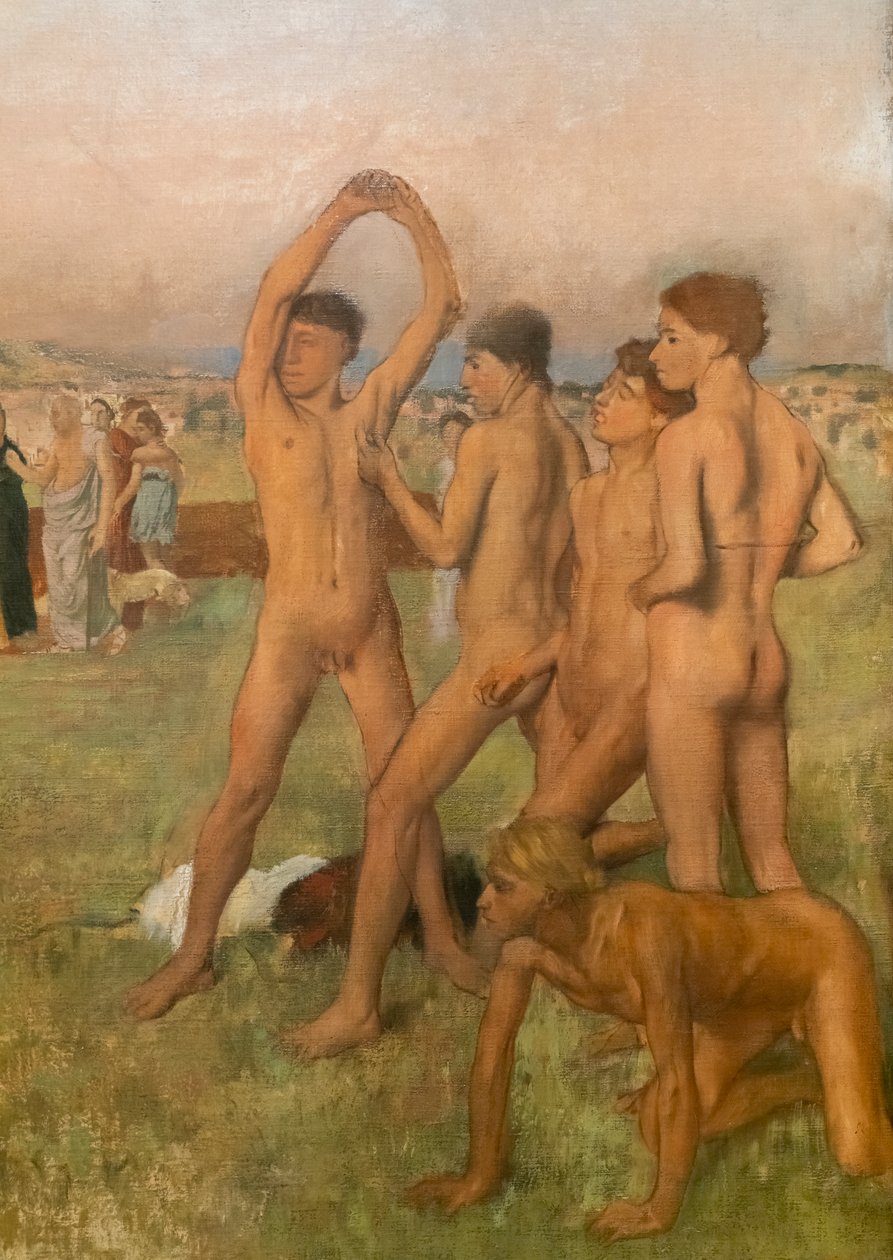 Spártai kislányok provokálják a fiúkat (részlet). 1860-1862 körül, folytatása 1880 előtt. Olaj, vászon alkotó: Edgar Degas