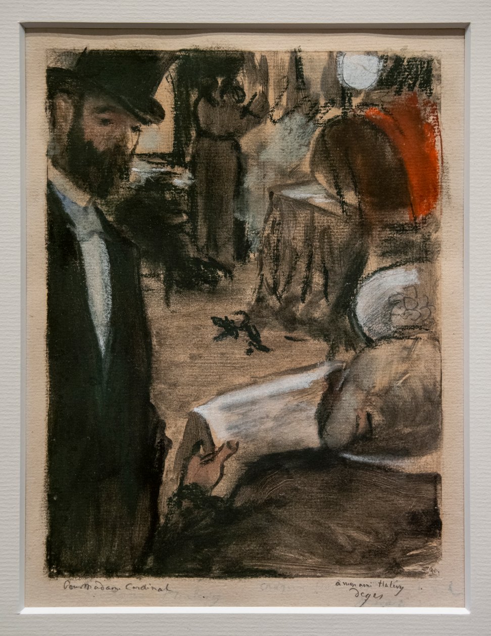 Ludovic Halevy egy öltözőben találja Madame Cardinal-t. 1876-1877 körül. Pasztell és ceruza monotípián. alkotó: Edgar Degas