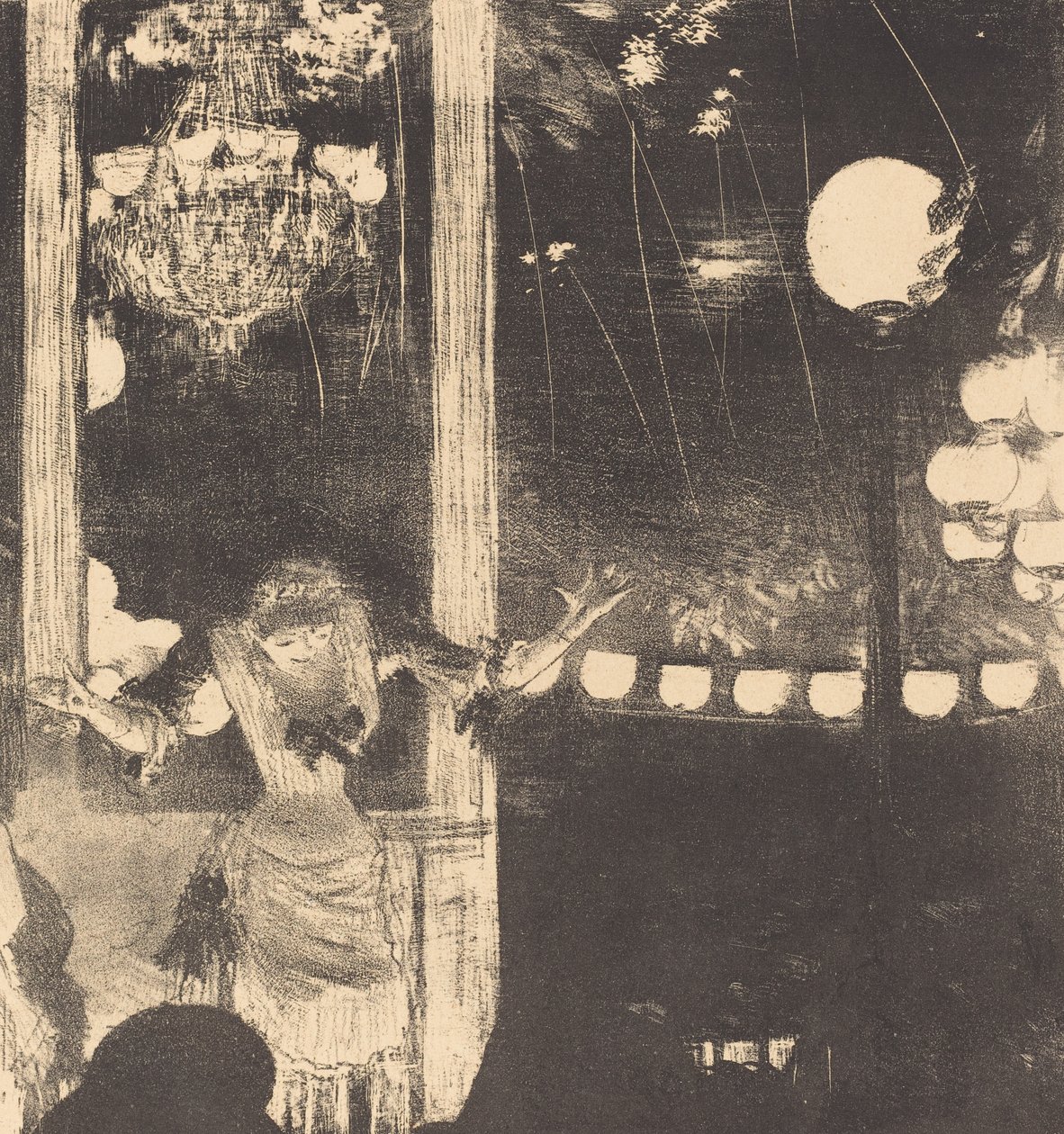 Mademoiselle Becat a Cafe des Ambassadeurs-ben, 1877 körül (litográfia indiai papíron) alkotó: Edgar Degas