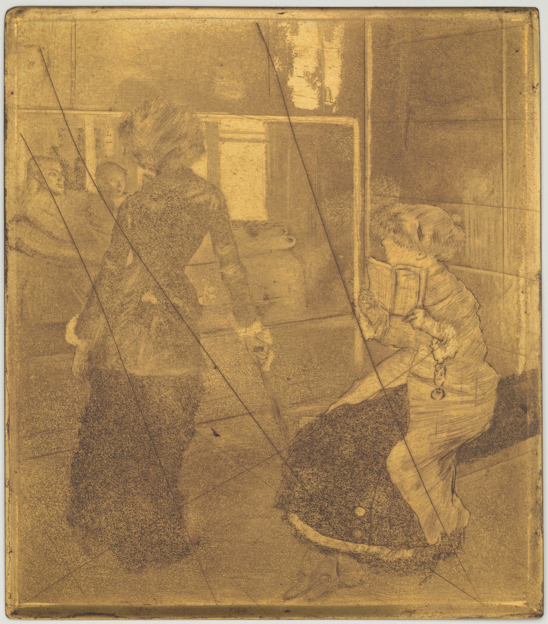 Mary Cassatt a Louvre-ban: Az etruszk galéria [rézlemez] alkotó: Edgar Degas