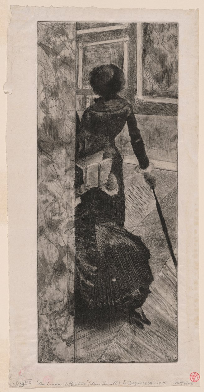 Mary Cassatt a Louvre festményeiből álló galériában alkotó: Edgar Degas