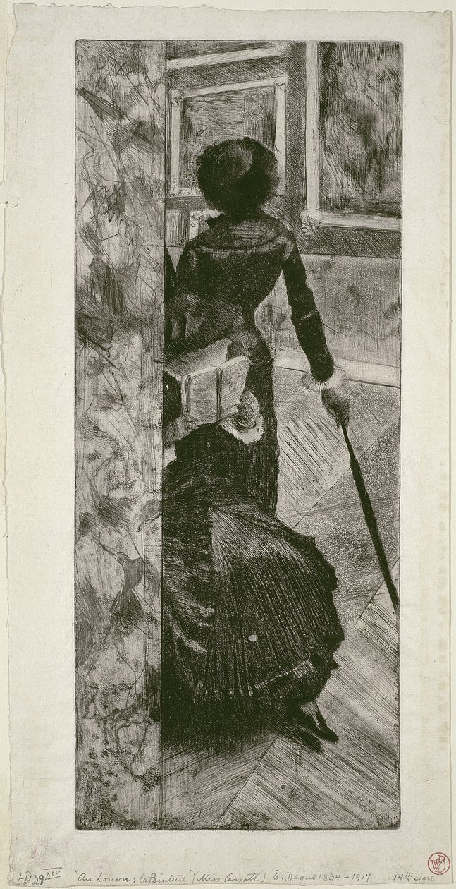 Mary Cassatt a Louvre-i festmények galériájában, 1879-80 alkotó: Edgar Degas