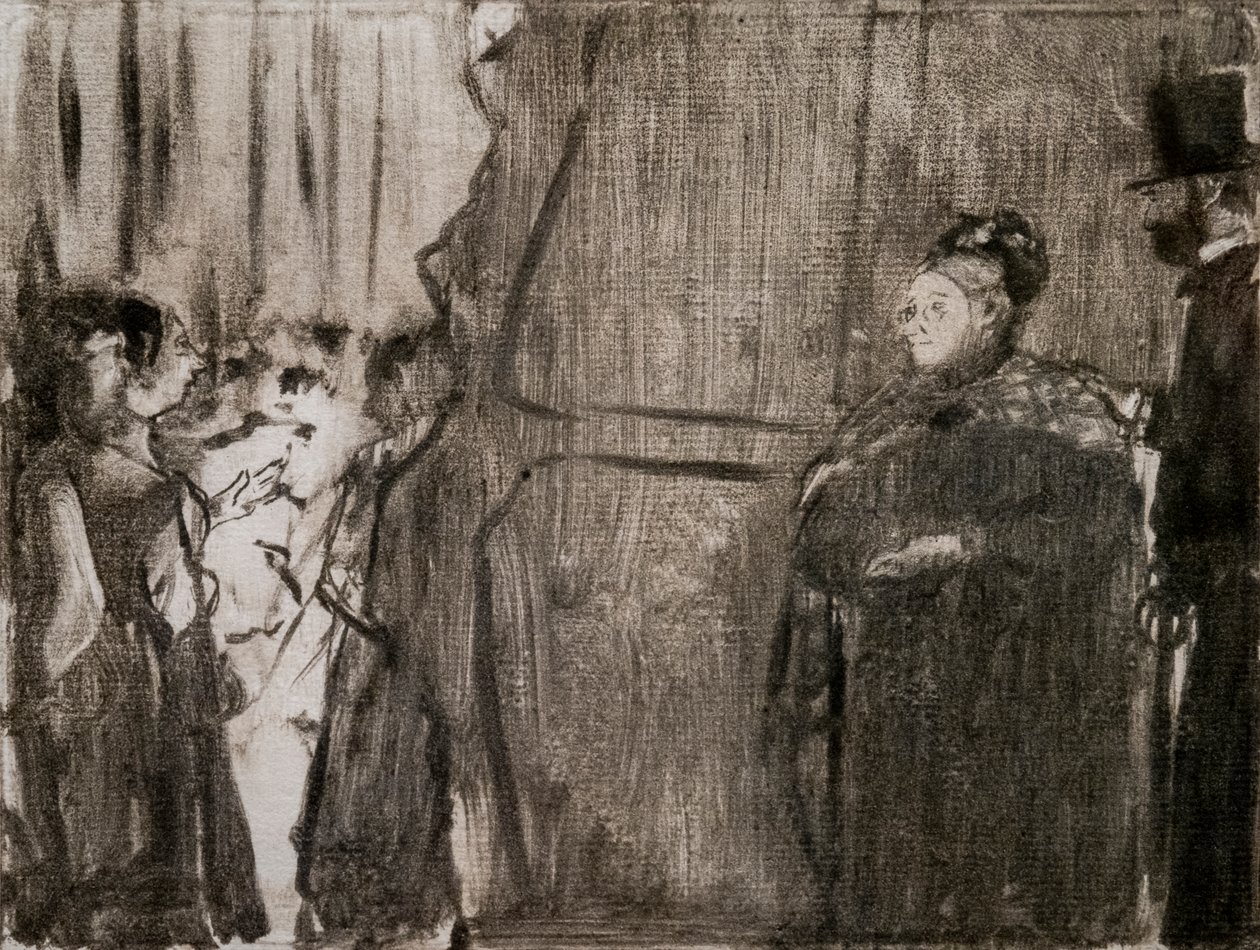 Ismerje meg Ludivic Halevyt és Madame Cardinalt a színfalak mögött. 1876-1877 körül. A Monotype fekete tintával rendelkezik. alkotó: Edgar Degas