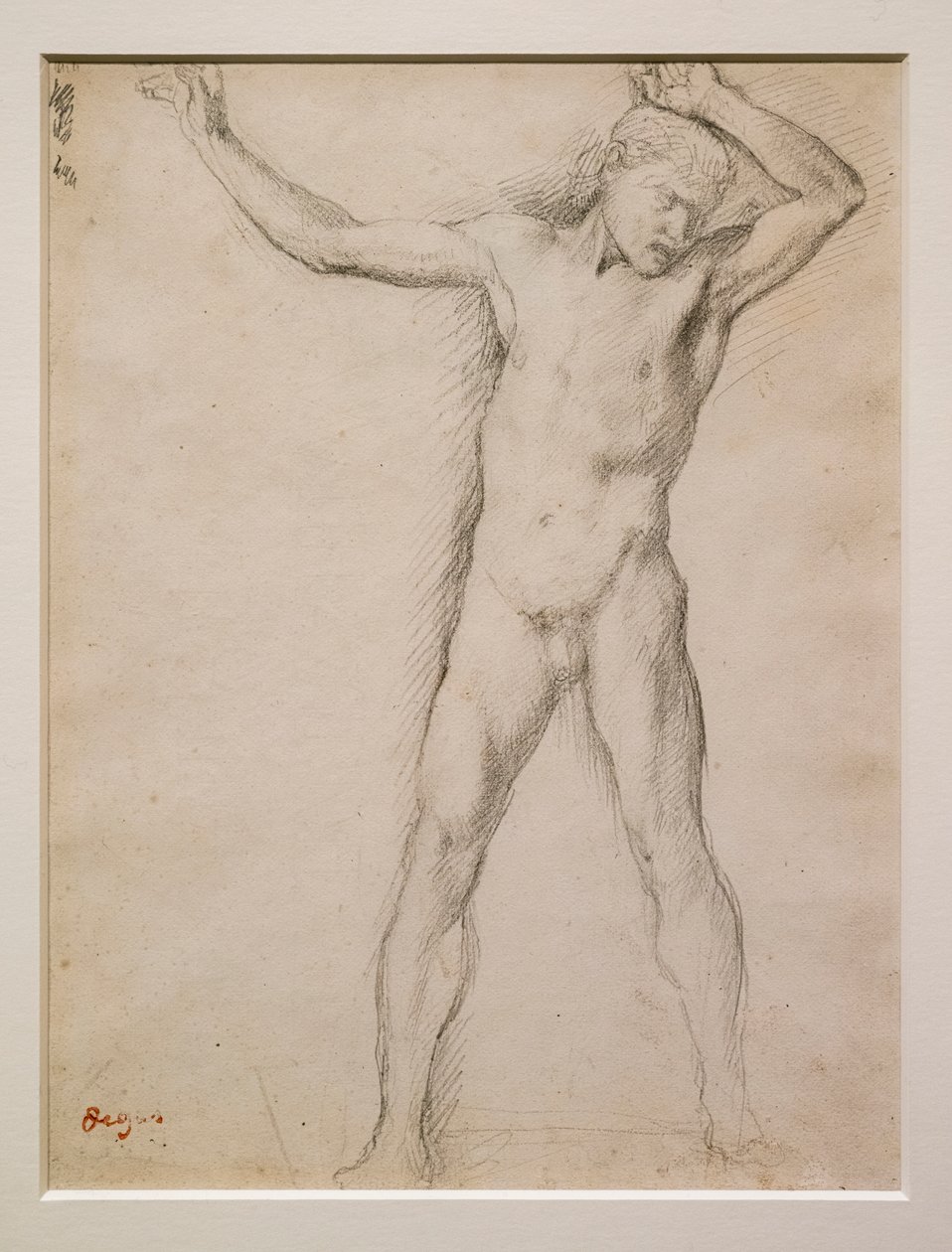 Meztelen arc, felemelt karok, 1859-1861 körül. Grafit velin papíron. alkotó: Edgar Degas