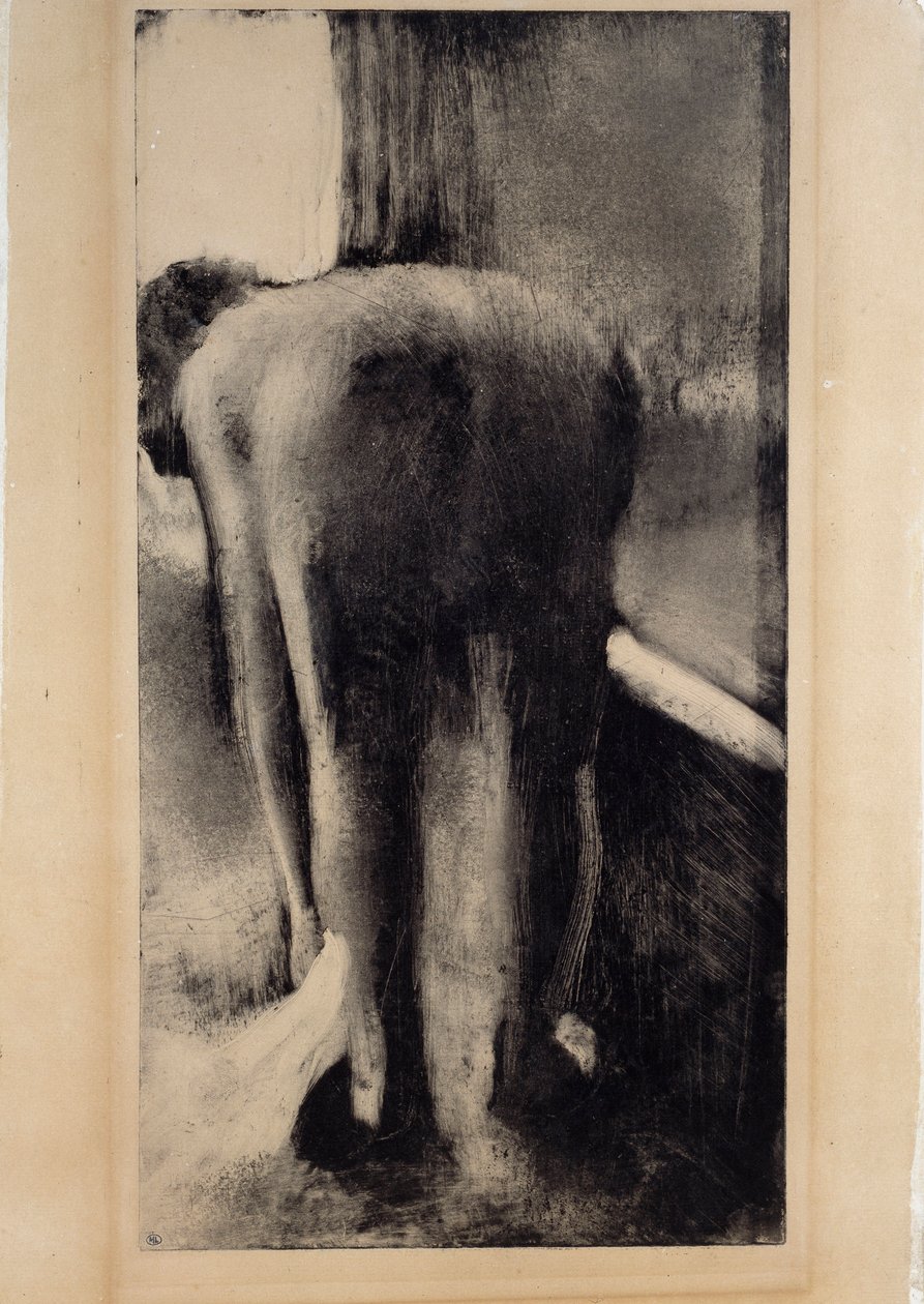 Meztelen nő a lábát a fürdőkád közelében. Monotípia fekete tintával, Edgar Degas (1834-1917) 1879-1883 V. 0,45 x 0,23 m Párizs. Louvre múzeum alkotó: Edgar Degas
