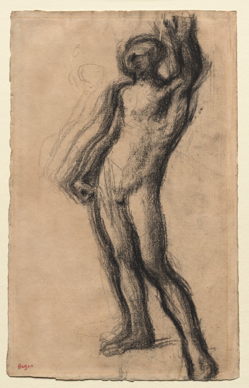 Meztelen férfi áll, felemelt bal kézzel, c. 1900. alkotó: Edgar Degas