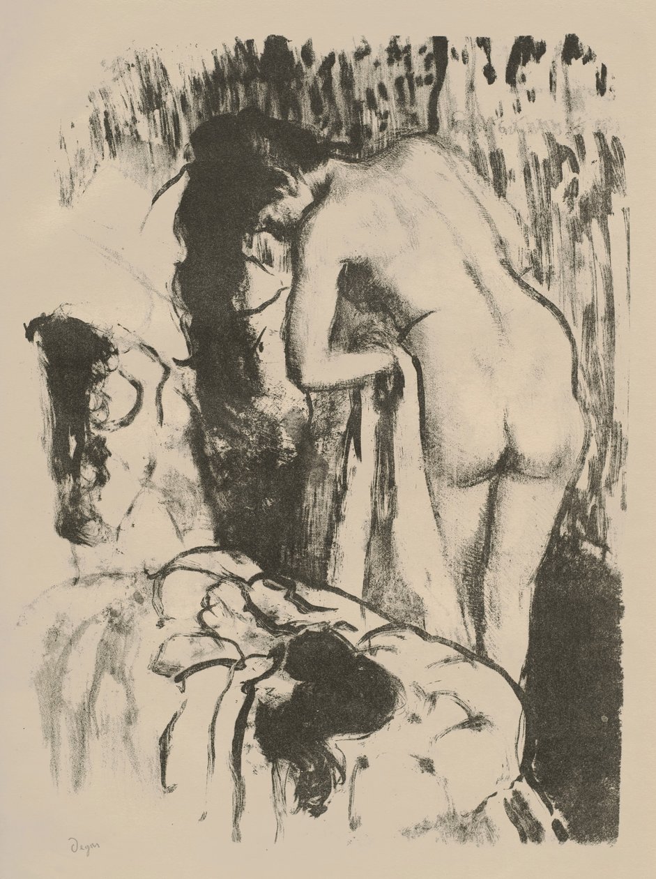 Meztelen nő állva szárítja magát, 1891-1892 körül (litó, szőtt papíron) alkotó: Edgar Degas