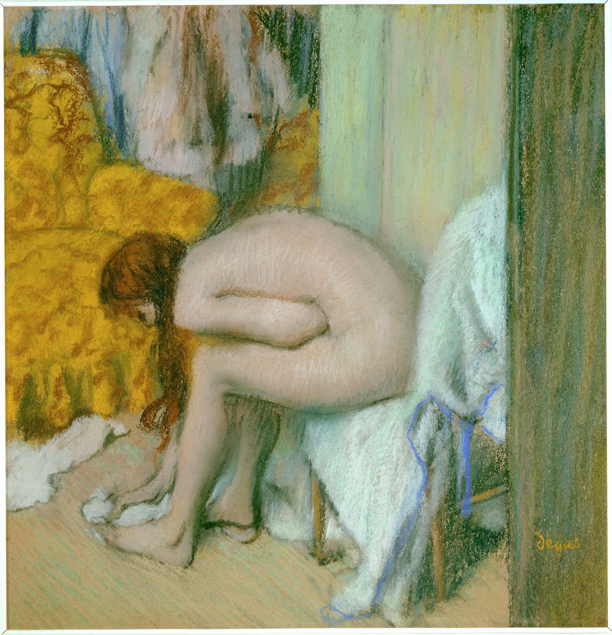 Meztelenül, lábszárszárítás a fürdő után alkotó: Edgar Degas