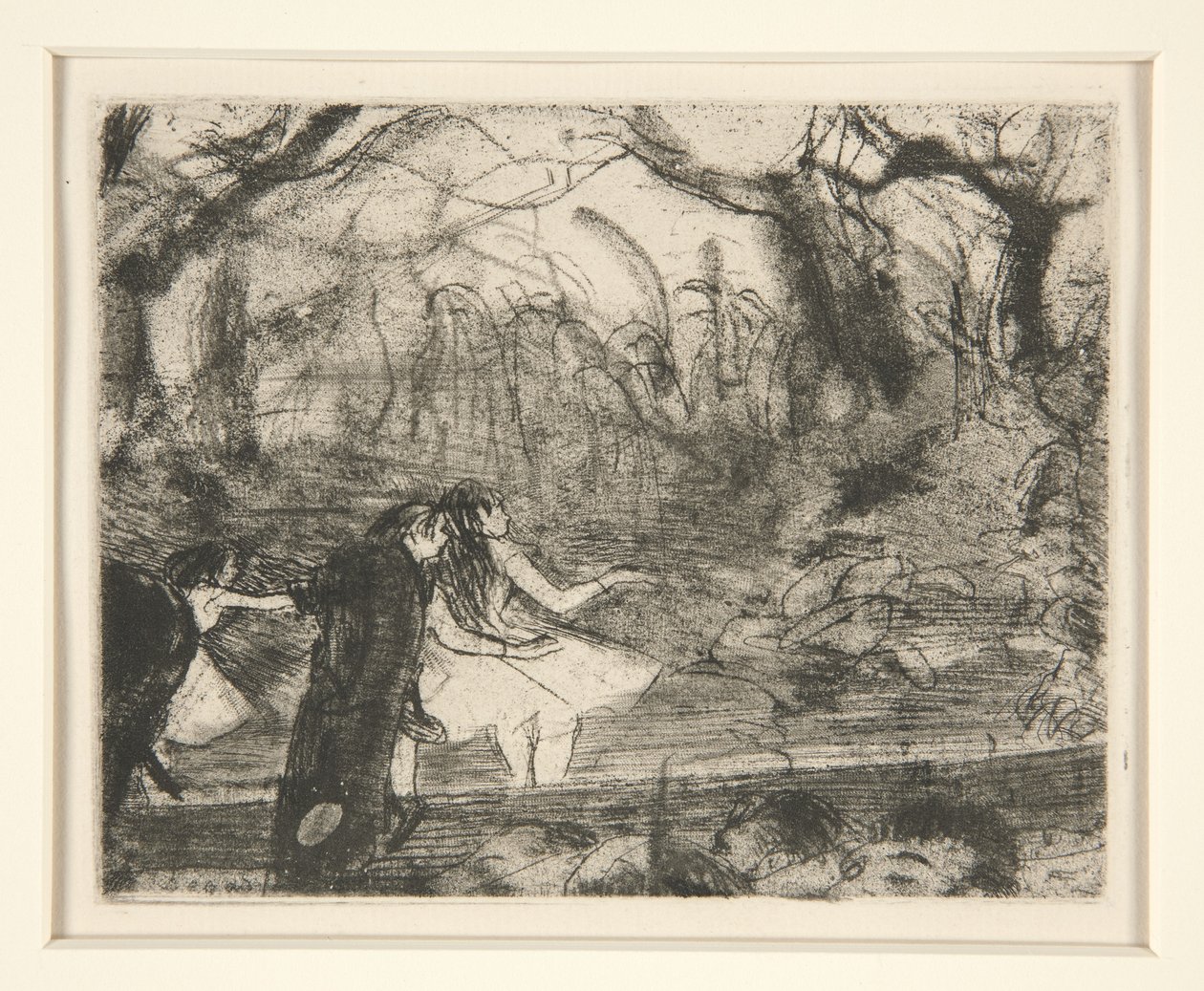 A III. színpadon, 1877 (lágy talajmarattás és rulett papíron) alkotó: Edgar Degas