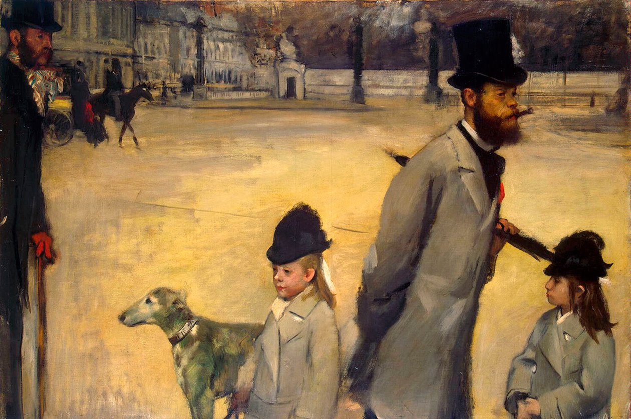 Place de la Concorde, Lepic vikomt és lányai átkelés a Place de la Concorde-on, 1875. alkotó: Edgar Degas