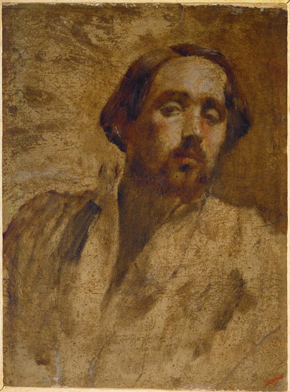 A művész portréja műtermi köpenyben (olaj, szürke karton) alkotó: Edgar Degas