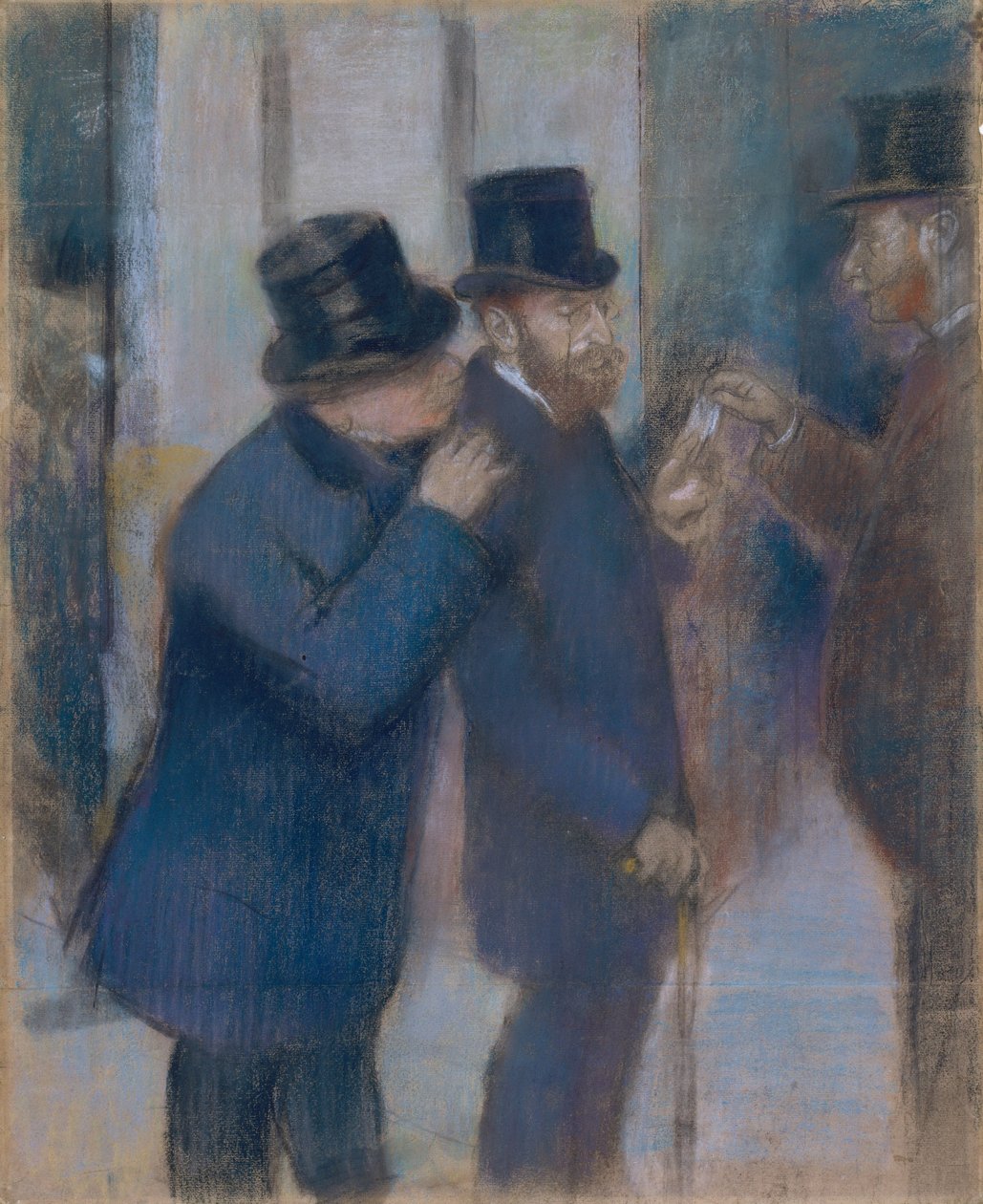 Portrék a tőzsdén, 1878-79 körül (pasztell, papírra vágva, vászonra fektetve) alkotó: Edgar Degas