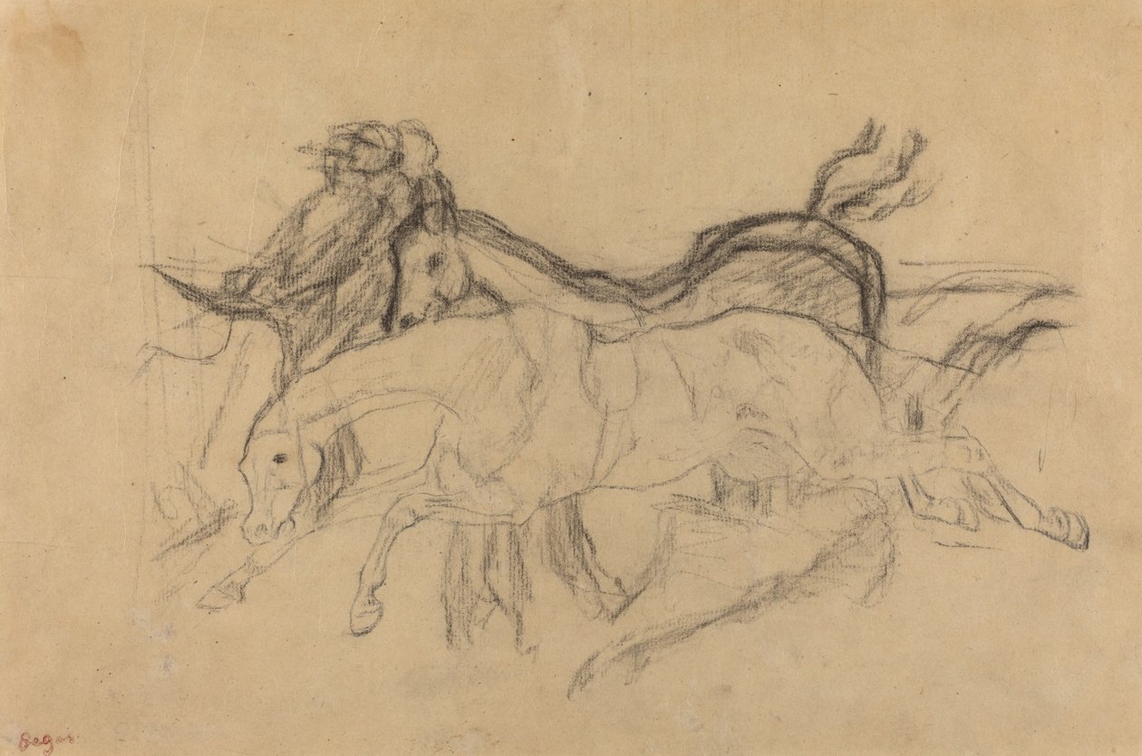 Racehorses (tanulmány a "Scene from the Steeplechase: The Fallen Jockey" című filmhez) alkotó: Edgar Degas